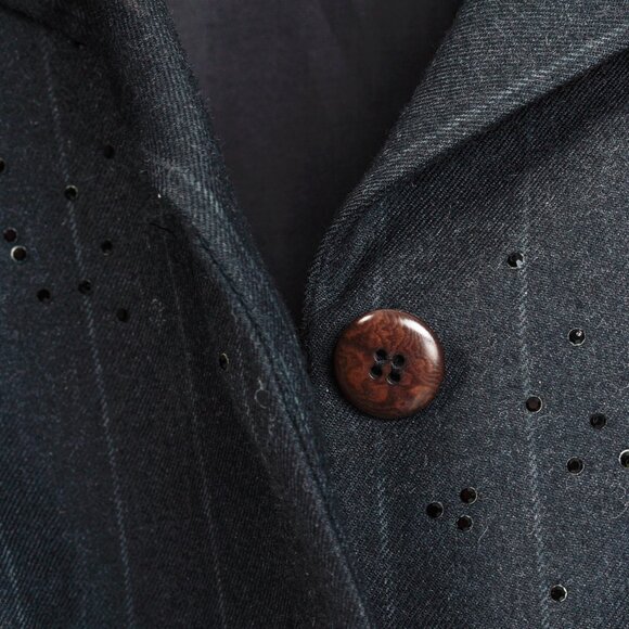 Akris Black Pinstripe-Wool Rhinestone-Embellished Blazer - Picture 6 of 11